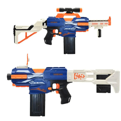 Fever Shoot Electric 12 Motorized Soft Bullet Gun with USB Rechargeable Battery, Scope, Stock & 30 Foam Darts